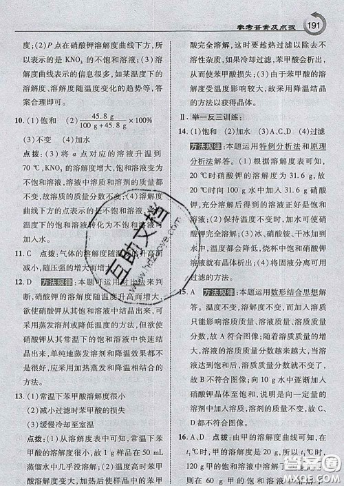吉林教育出版社2020春特高级教师点拨九年级化学下册沪教版答案