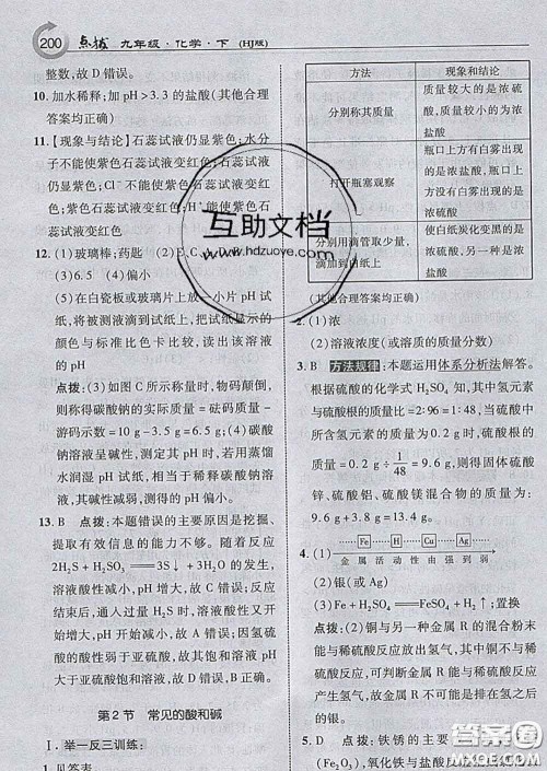 吉林教育出版社2020春特高级教师点拨九年级化学下册沪教版答案
