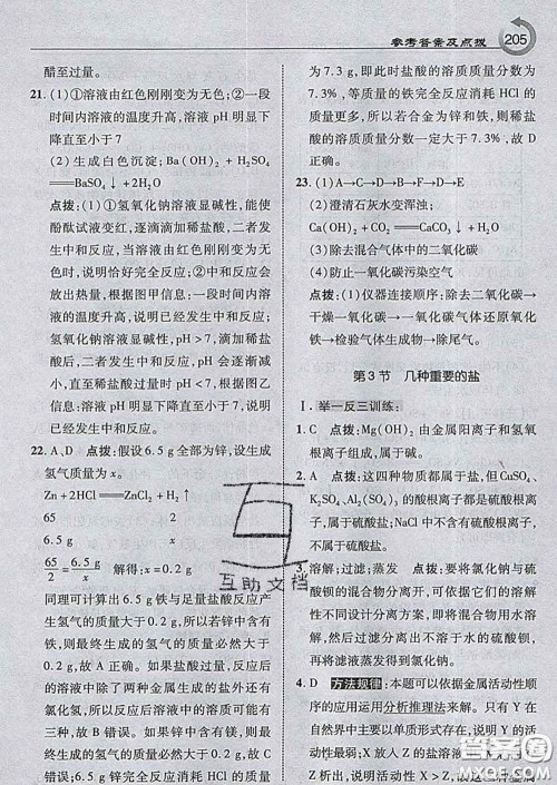 吉林教育出版社2020春特高级教师点拨九年级化学下册沪教版答案