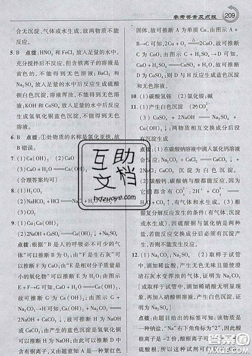 吉林教育出版社2020春特高级教师点拨九年级化学下册沪教版答案
