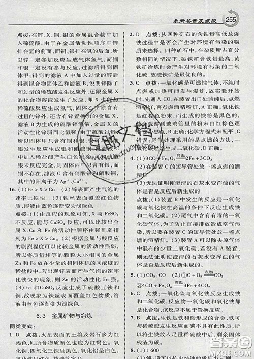 吉林教育出版社2020春特高级教师点拨九年级化学下册科学版答案