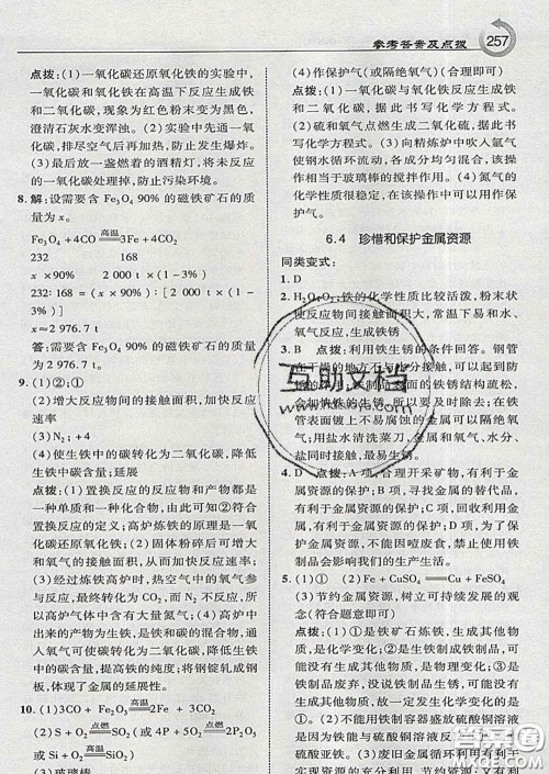 吉林教育出版社2020春特高级教师点拨九年级化学下册科学版答案