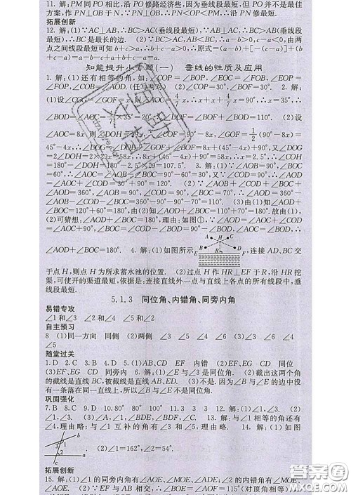 梯田文化2020春课堂点睛七年级数学下册人教版答案 梯田文化2020春课堂点睛七年级数学下册人教版答案