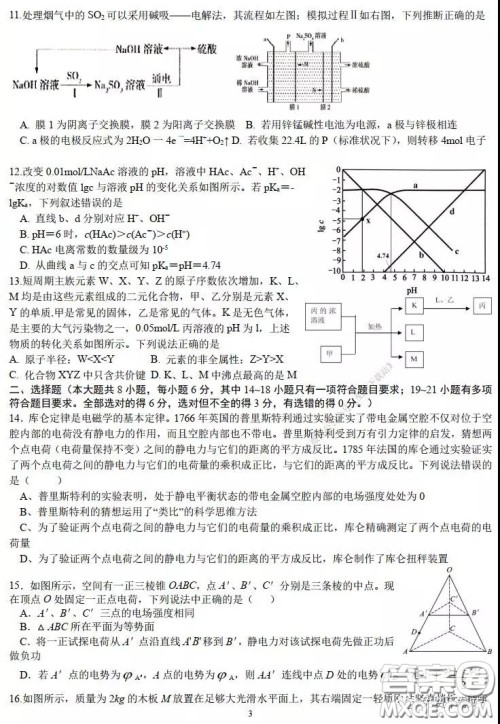 华师大一附中2020届高三2月检测线上理科综合能力测试试题及答案