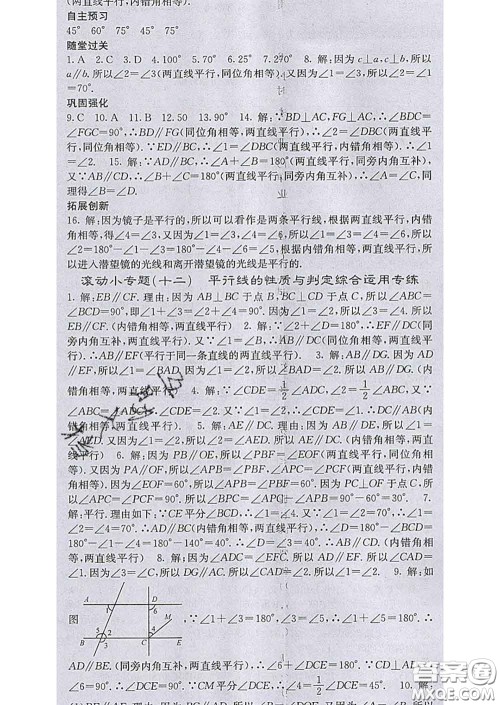 梯田文化2020春课堂点睛七年级数学下册沪科版答案