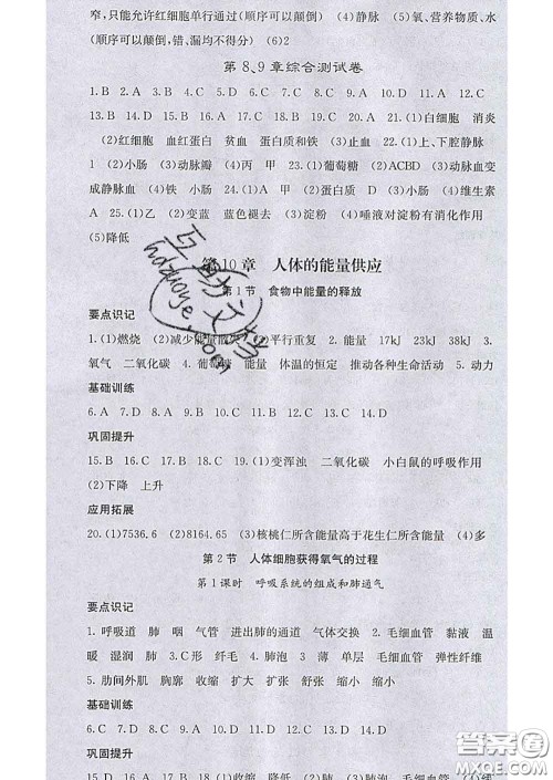 梯田文化2020春课堂点睛七年级生物下册北师版答案 梯田文化2020春课堂点睛七年级生物下册北师版答案