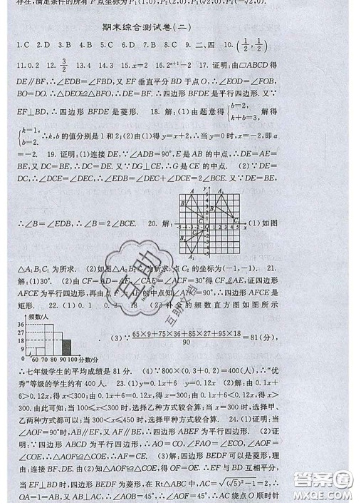 梯田文化2020春课堂点睛八年级数学下册湘教版答案