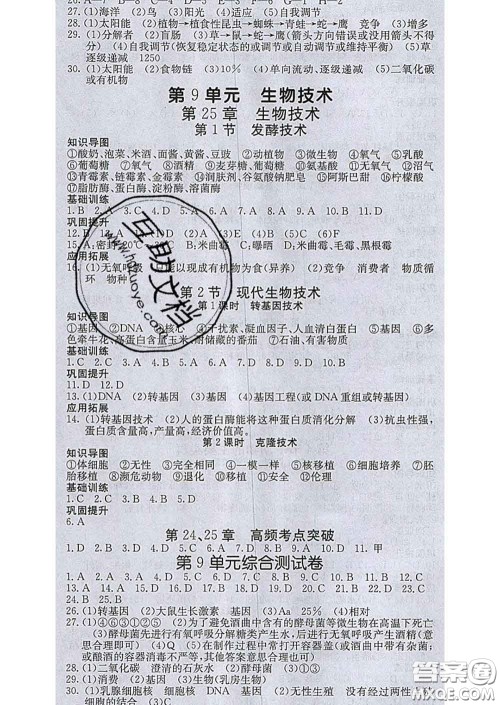 梯田文化2020春课堂点睛八年级生物下册北师版答案