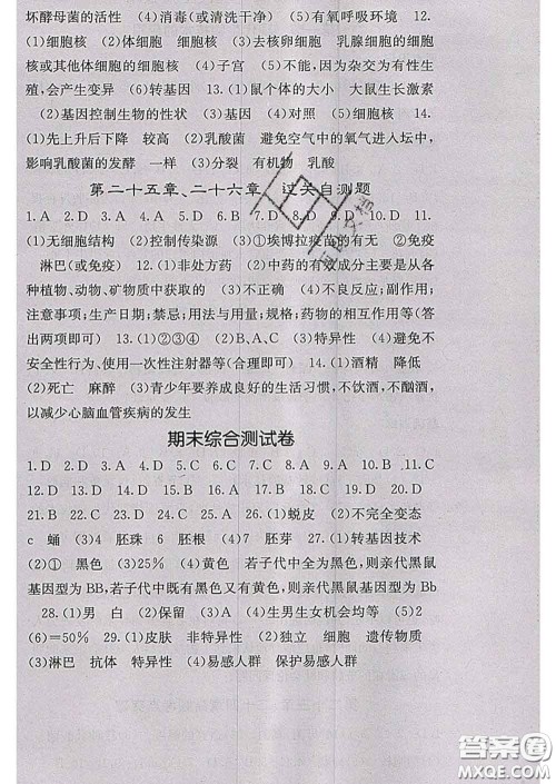 梯田文化2020春课堂点睛八年级生物下册苏教版答案 梯田文化2020春课堂点睛八年级生物下册苏教版答案