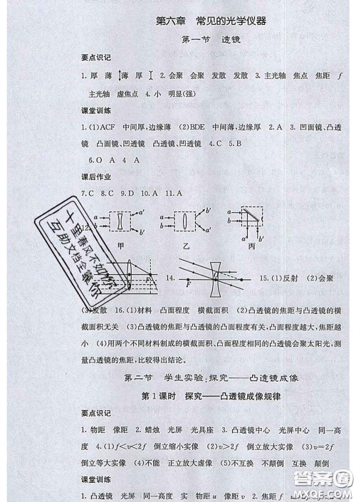 2020春梯田文化课堂点睛八年级物理下册北师版答案 2020春梯田文化课堂点睛八年级物理下册北师版答案