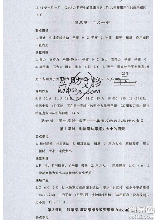 2020春梯田文化课堂点睛八年级物理下册北师版答案 2020春梯田文化课堂点睛八年级物理下册北师版答案