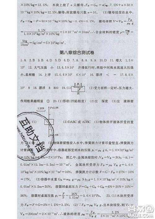 2020春梯田文化课堂点睛八年级物理下册北师版答案 2020春梯田文化课堂点睛八年级物理下册北师版答案