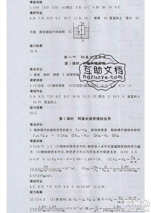 梯田文化2020春课堂点睛八年级物理下册沪科版答案 梯田文化2020春课堂点睛八年级物理下册沪科版答案