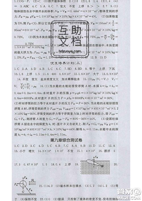 梯田文化2020春课堂点睛八年级物理下册沪科版答案 梯田文化2020春课堂点睛八年级物理下册沪科版答案