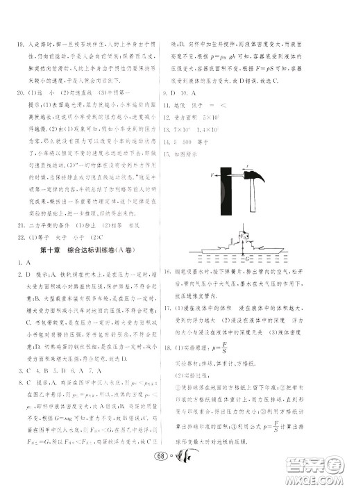 2020年考必胜名牌牛匹卷提优名卷物理八年级下册JSKJ江苏科教版参考答案 2020年考必胜名牌牛匹卷提优名卷物理八年级下册JSKJ江苏科教版参考答案