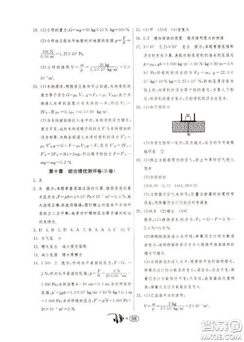 2020年考必胜名牌牛匹卷提优名卷物理八年级下册JSKJ江苏科教版参考答案 2020年考必胜名牌牛匹卷提优名卷物理八年级下册JSKJ江苏科教版参考答案