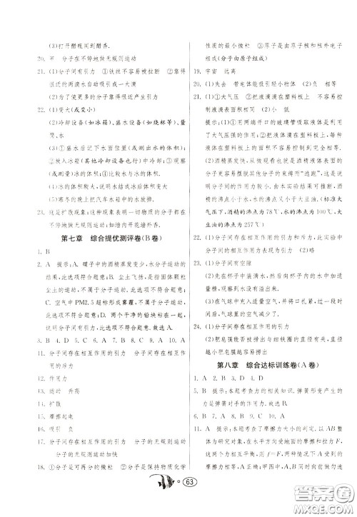 2020年考必胜名牌牛匹卷提优名卷物理八年级下册JSKJ江苏科教版参考答案 2020年考必胜名牌牛匹卷提优名卷物理八年级下册JSKJ江苏科教版参考答案