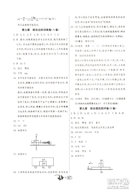 2020年考必胜名牌牛匹卷提优名卷物理八年级下册JSKJ江苏科教版参考答案 2020年考必胜名牌牛匹卷提优名卷物理八年级下册JSKJ江苏科教版参考答案