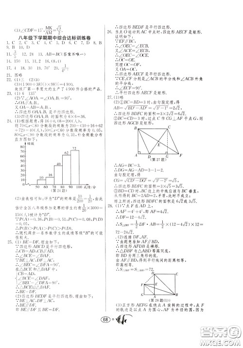 2020年考必胜名牌牛匹卷提优名卷数学八年级下册JSKJ江苏科教版参考答案