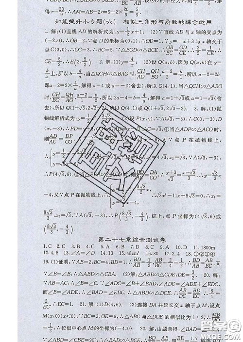 梯田文化2020春课堂点睛九年级数学下册人教版答案