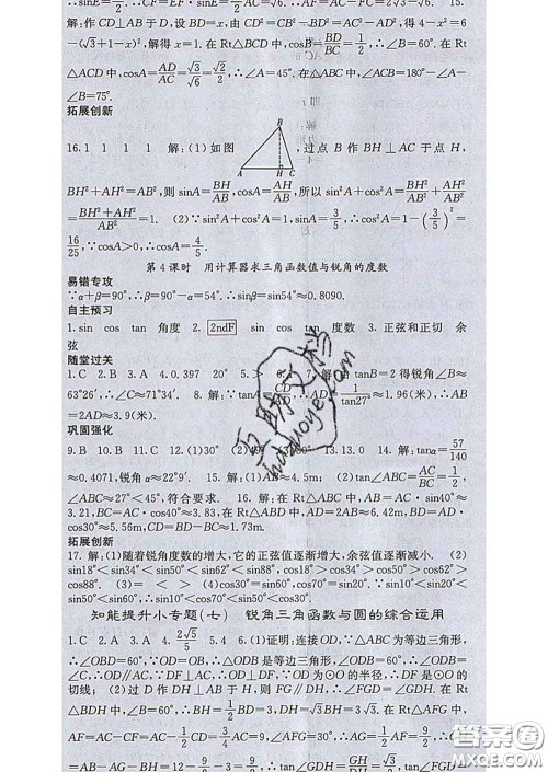 梯田文化2020春课堂点睛九年级数学下册人教版答案