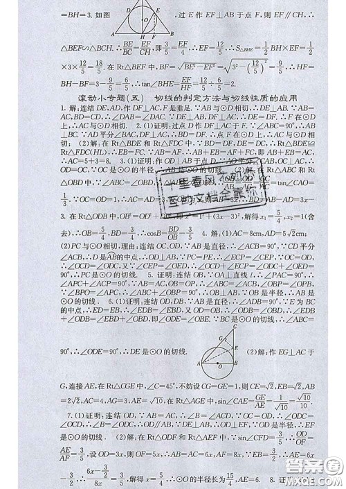 梯田文化2020春课堂点睛九年级数学下册华师大版答案