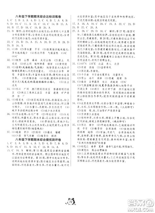 2020年考必胜名牌牛匹卷提优名卷地理八年级下册RMJY人民教育版参考答案