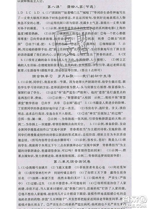 梯田文化2020春课堂点睛九年级语文下册人教版安徽答案