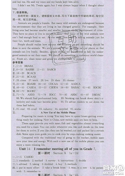 梯田文化2020春课堂点睛九年级英语下册人教版答案