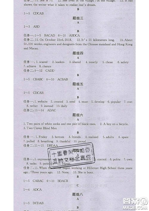 梯田文化2020春课堂点睛九年级英语下册人教版答案