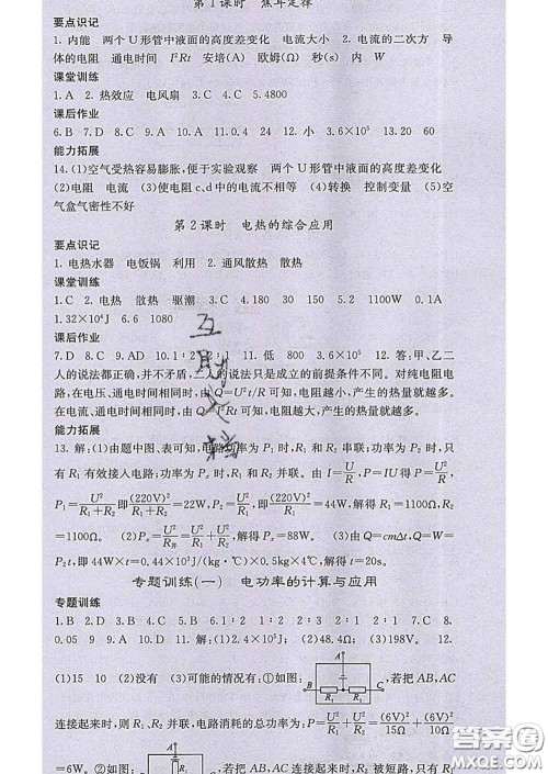 梯田文化2020春课堂点睛九年级物理下册人教版答案