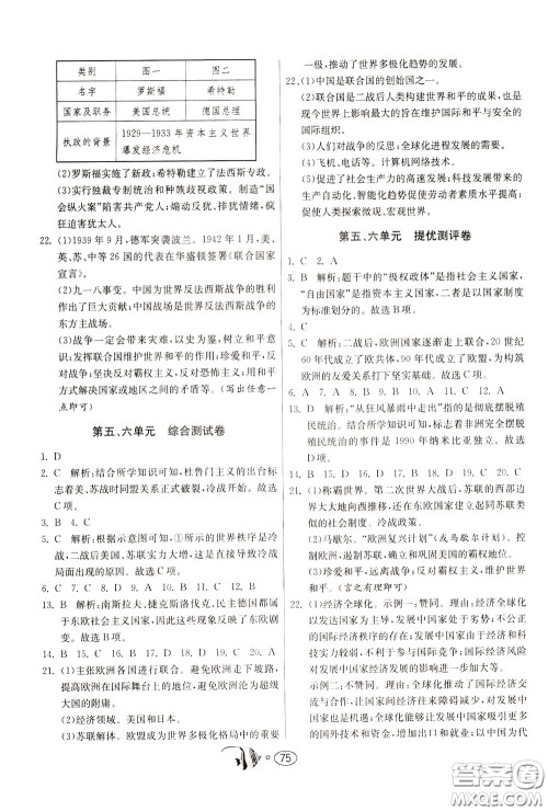 2020年考必胜名牌牛匹卷提优名卷历史九年级下册RMJY人民教育参考答案