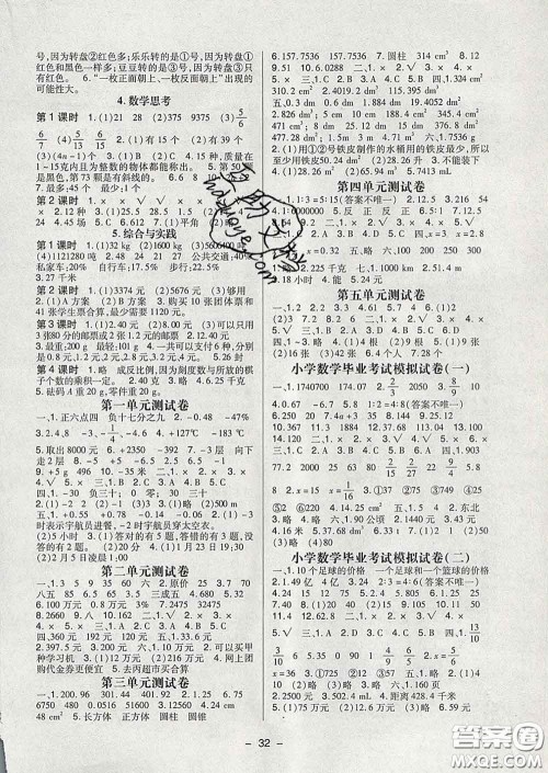 2020新版高分突破课课练与单元测试小学数学六年级下册人教版答案