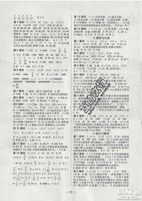 2020新版高分突破课课练与单元测试小学数学六年级下册人教版答案