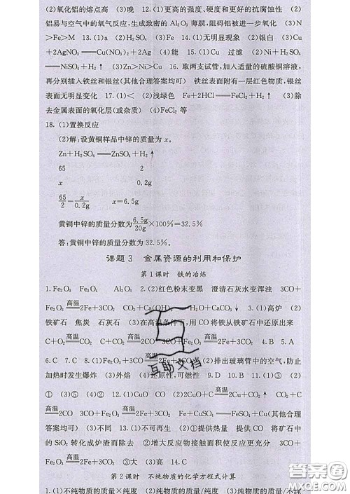 梯田文化2020春课堂点睛九年级化学下册人教版答案