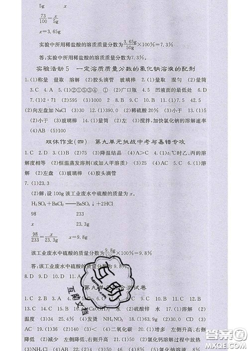 梯田文化2020春课堂点睛九年级化学下册人教版答案