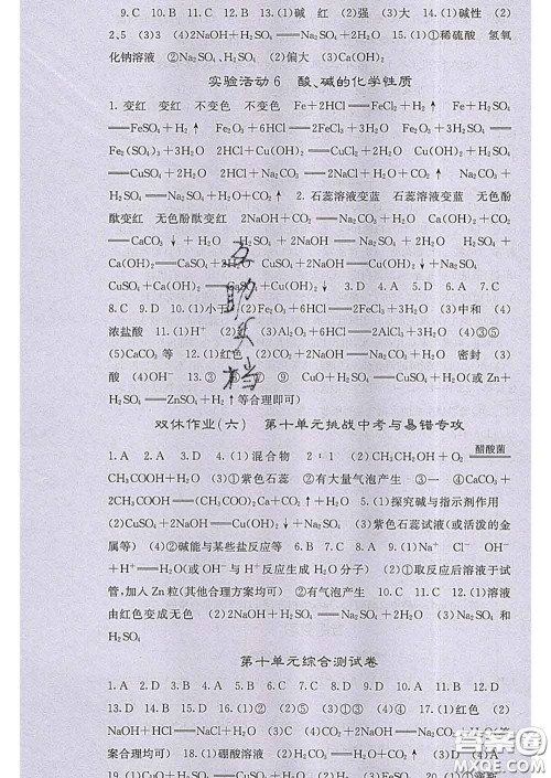 梯田文化2020春课堂点睛九年级化学下册人教版答案