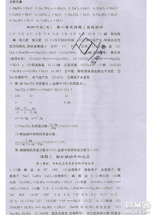 梯田文化2020春课堂点睛九年级化学下册人教版答案