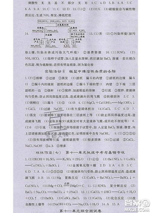 梯田文化2020春课堂点睛九年级化学下册人教版答案