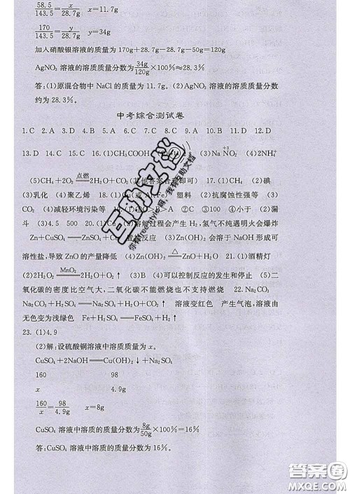 梯田文化2020春课堂点睛九年级化学下册人教版答案