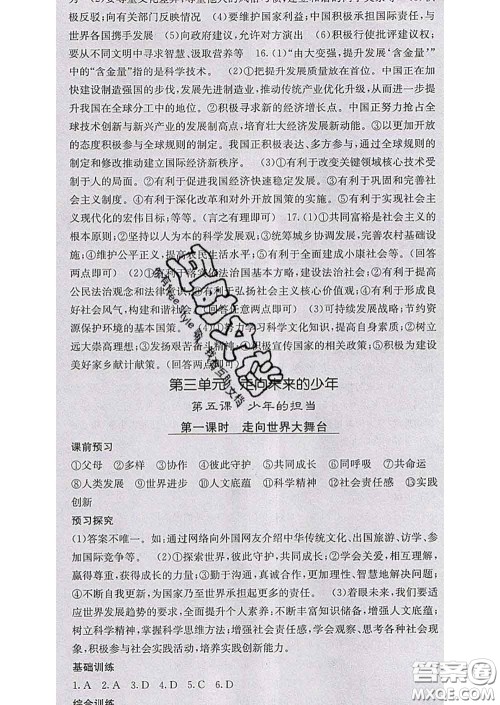 梯田文化2020春课堂点睛九年级政治下册人教版答案 梯田文化2020春课堂点睛九年级政治下册人教版答案