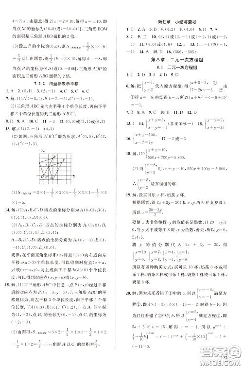 2020年原创讲练测课优新突破,数学七年级下RJ人教版参考答案