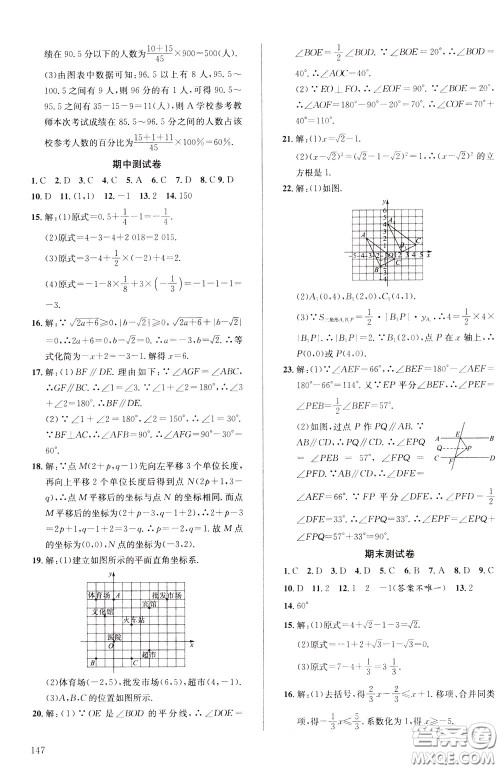 2020年原创讲练测课优新突破,数学七年级下RJ人教版参考答案