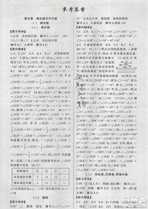 2020年黄冈金牌之路练闯考七年级数学下册人教版答案 2020年黄冈金牌之路练闯考七年级数学下册人教版答案