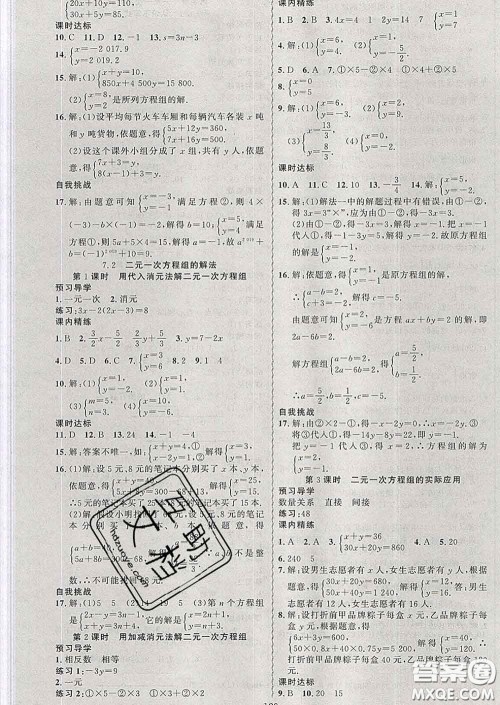 2020年黄冈金牌之路练闯考七年级数学下册华师版答案