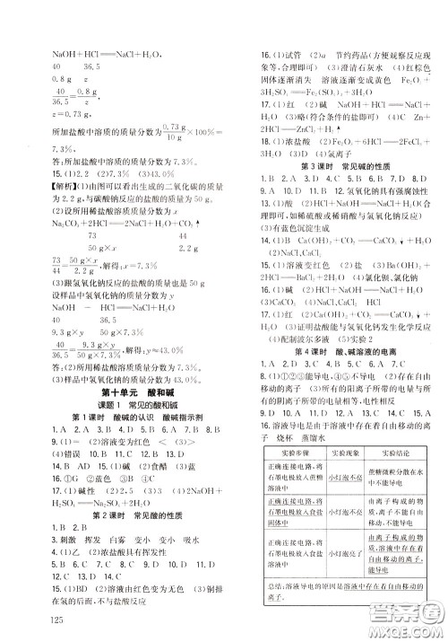 2020年原创讲练测课优新突破化学九年级下RJ人教版参考答案