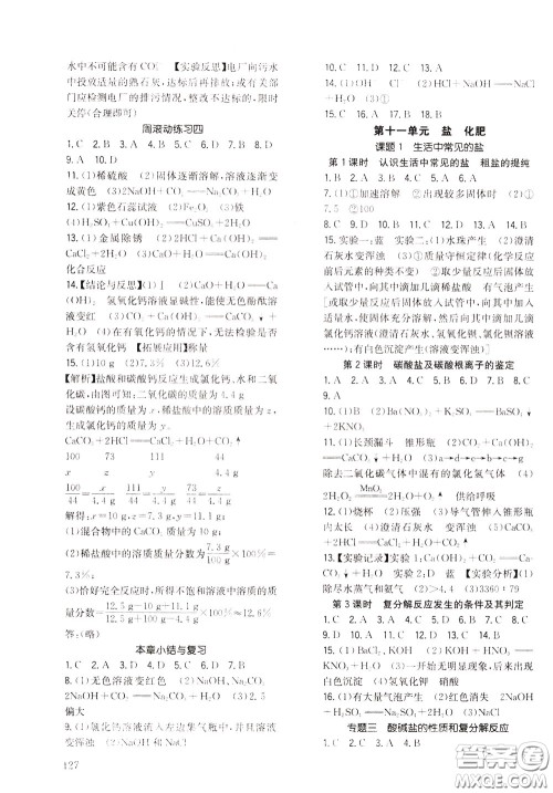 2020年原创讲练测课优新突破化学九年级下RJ人教版参考答案