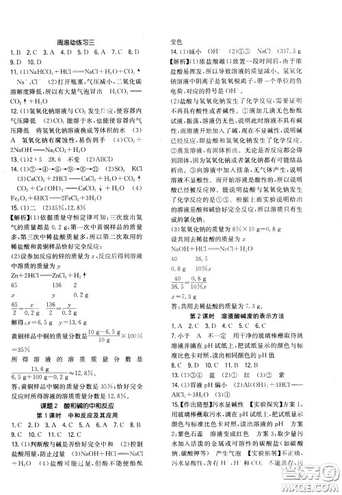 2020年原创讲练测课优新突破化学九年级下RJ人教版参考答案