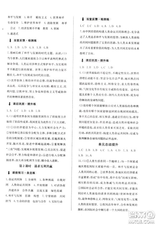 2020年原创讲练测课优新突破道德与法治九年级下RJ人教版参考答案