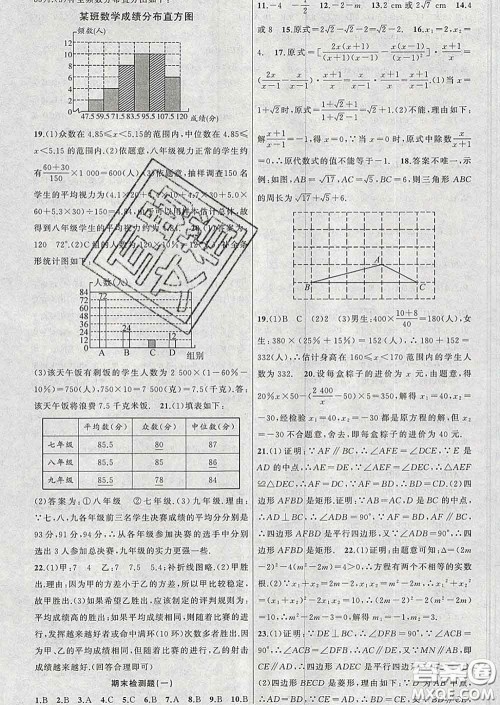 2020年黄冈金牌之路练闯考八年级数学下册沪科版答案